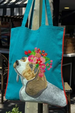 Cristina Oria Bolsos, Bolsas Y Neceseres|Otros Textil^Bolsa Bordada A Mano Con Diseño De Perro Azul