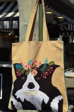 Cristina Oria Bolsos, Bolsas Y Neceseres|Otros Textil^Bolsa Bordada A Mano Con Diseño De Perro Beige