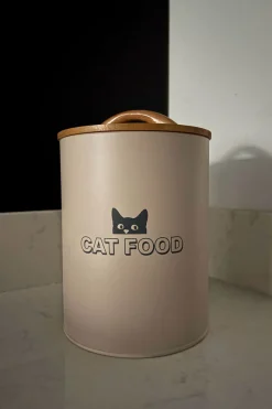 Cristina Oria Accesorios Para Mascotas^Bote de Comida para Gatos de Metal con Tapa Bambú