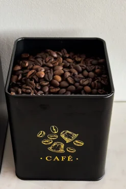 Cristina Oria Almacenaje^Bote Metálico Negro Con Ilustración Dorada Para Café