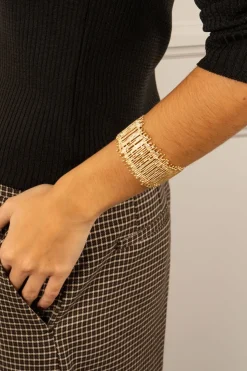 Cristina Oria Joyas Co|Joyas Co^Brazalete Dorado Ajustable Con Cierre En Cadena Diseño Irregular