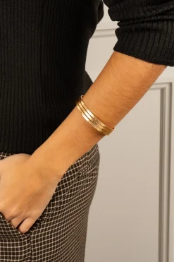 Cristina Oria Joyas Co|Joyas Co^Brazalete Dorado Ajustable Con Diseño De Tres Argollas