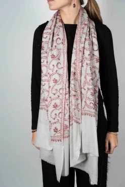 Cristina Oria Bufandas Y Pashminas^Bufanda De Cashmere Bordada Con Flores Rojas