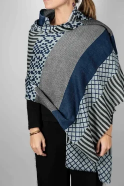 Cristina Oria Bufandas Y Pashminas^Bufanda De Lana Con Diseño Geométrico Azul