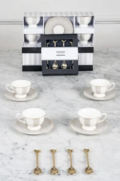 Cristina Oria Cubiertos De Postre|Tazas Y Teteras^Caja De Regalo Tazas Espresso Grises Y Cucharitas De Bronce