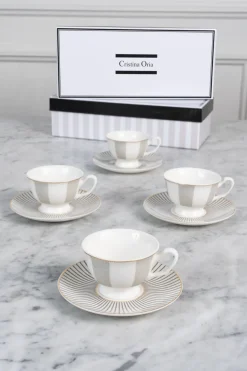 Cristina Oria Tazas Y Teteras^Caja De Regalo Tazas Espresso Y Platos Blanca Y Gris