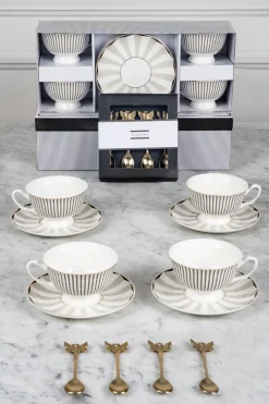 Cristina Oria Cubiertos De Postre|Tazas Y Teteras^Caja De Regalo Tazas Grises Y Cucharitas De Bronce