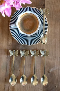 Cristina Oria Cubiertos De Postre|Tazas Y Teteras^Caja De Regalo Tazas Grises Y Cucharitas De Bronce