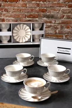 Cristina Oria Tazas Y Teteras^Caja De Regalo Tazas Y Platos Blanca Y Gris