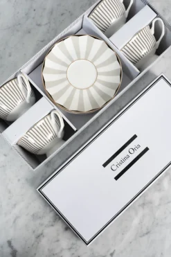 Cristina Oria Tazas Y Teteras^Caja De Regalo Tazas Y Platos Blanca Y Gris