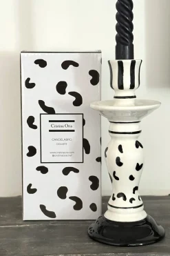 Cristina Oria Candelabros Y Portavelas^Candelabro Blanco Y Negro Pequeño