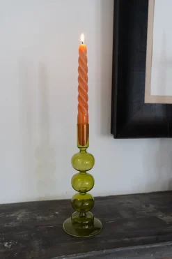 Cristina Oria Candelabros Y Portavelas^Candelabro De Cristal Verde Con Diseño Ondulado