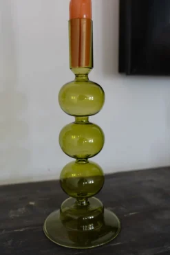 Cristina Oria Candelabros Y Portavelas^Candelabro De Cristal Verde Con Diseño Ondulado