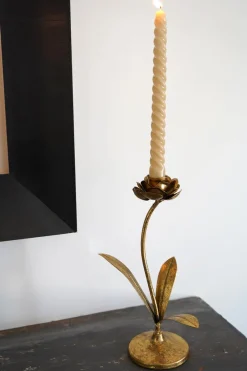 Cristina Oria Candelabros Y Portavelas^Candelabro De Metal Dorado Con Diseño De Flor Pequeño