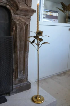 Cristina Oria Candelabros Y Portavelas^Candelabro De Metal Dorado Con Diseño De Flores Mediano