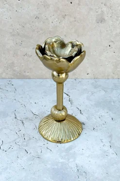 Cristina Oria Candelabros Y Portavelas^Candelabro Dorado De Aluminio Con Diseño De Flor