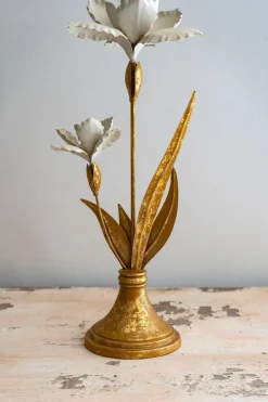 Cristina Oria Candelabros Y Portavelas^Candelabro Dorado Y Blanco Diseño Flor De Iris