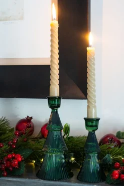 Cristina Oria Candelabros Y Portavelas^Candelabro Tallado De Cristal Con Diseño De Árbol Verde Grande