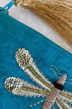 Cristina Oria Joyeros, Carteras Y Fundas|Bolsos, Bolsas Y Neceseres^Cartera De Terciopelo Azul Con Libélula Bordada