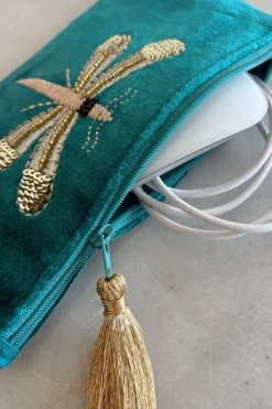 Cristina Oria Joyeros, Carteras Y Fundas|Bolsos, Bolsas Y Neceseres^Cartera De Terciopelo Azul Con Libélula Bordada