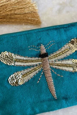 Cristina Oria Joyeros, Carteras Y Fundas|Bolsos, Bolsas Y Neceseres^Cartera De Terciopelo Azul Con Libélula Bordada