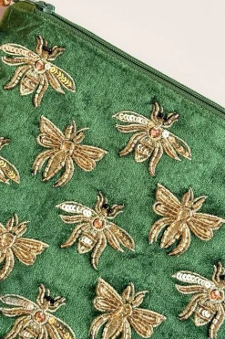 Cristina Oria Joyeros, Carteras Y Fundas|Bolsos, Bolsas Y Neceseres^Cartera De Terciopelo Verde Con Abejas Bordadas