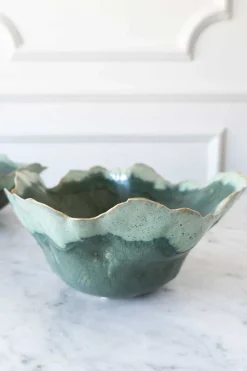 Cristina Oria Jarrones, Floreros Y Maceteros^Centro De Mesa Irregular De Porcelana Verde 20 Cm