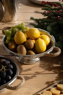 Cristina Oria Accesorios De Mesa^Centro De Mesa Plateado Con Asas De Ratán Mediano