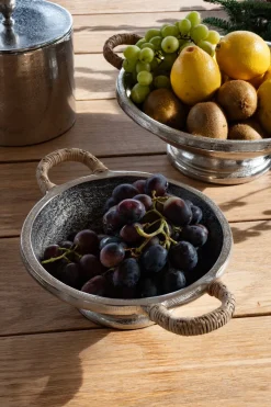 Cristina Oria Accesorios De Mesa^Centro De Mesa Plateado Con Asas De Ratán Pequeño