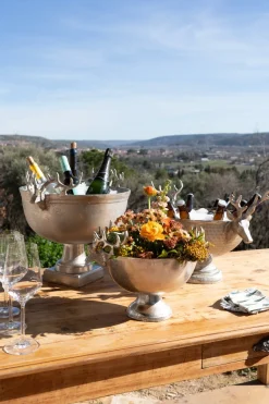 Cristina Oria Cubiteras Y Champaneras^Champanera Plateada Con Pie Tallada Y Diseño de Ciervos