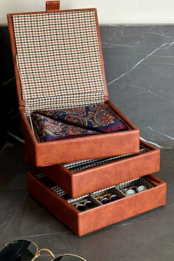 Cristina Oria Joyeros, Carteras Y Fundas^Cofre Con Tres Compartimentos Efecto Piel Y Diseño Pata De Gallo