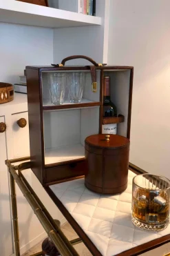 Cristina Oria Cubiteras Y Champaneras^Cofre Mini Bar De Cuero Con Cubitera