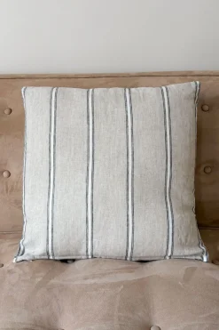 Cristina Oria Cojines^Cojín Cuadrado De Lino Con Diseño De Rayas Gris Natural