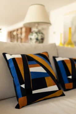 Cristina Oria Cojines^Cojín Geométrico Azul De Algodón Cuadrado