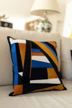 Cristina Oria Cojines^Cojín Geométrico Azul De Algodón Cuadrado