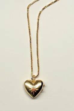 Cristina Oria Joyas Co|Joyas Co^Collar Dorado Con Colgante Diseño Corazón Y Circonita Naranja