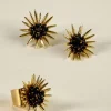 Cristina Oria Joyas Co|Joyas Co^Combinación Anillo & Pendientes Dorados Diseño Girasoles Negros