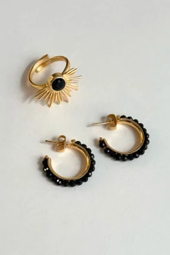 Cristina Oria Joyas Co|Joyas Co^Combinación Anillo & Pendientes Onyx Negras