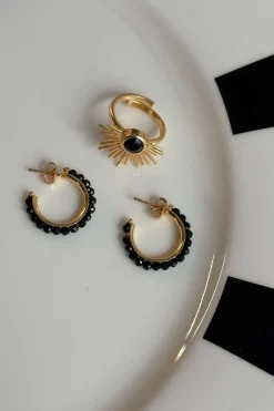 Cristina Oria Joyas Co|Joyas Co^Combinación Anillo & Pendientes Onyx Negras