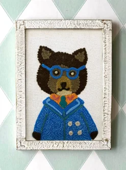 Cristina Oria Cuadros|Minichef^Cuadro Infantil Retrato Oso Con Gafas Bordado
