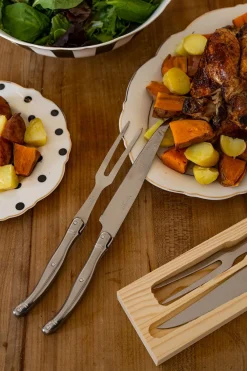 Cristina Oria Cubiertos De Servir^Cubiertos De Trinchado Plateados En Caja De Madera