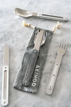 Cristina Oria Para Llevar^Cubiertos Para Llevar Diseño Rayas Zig Zag Blancas Y Negras