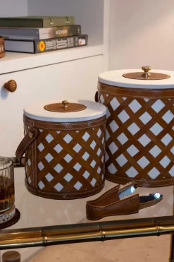 Cristina Oria Cubiteras Y Champaneras^Cubitera Con Diseño Entramado De Cuero Y Tela Pequeña