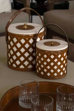 Cristina Oria Cubiteras Y Champaneras^Cubitera Con Diseño Entramado De Cuero Y Tela Pequeña