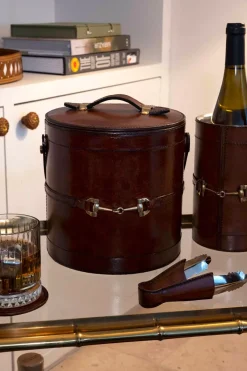 Cristina Oria Cubiteras Y Champaneras^Cubitera De Cuero Con Detalle De Hierro De Caballo Y Tapa