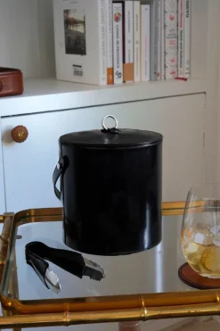 Cristina Oria Cubiteras Y Champaneras^Cubitera De Cuero Negra Pequeña Con Tapa