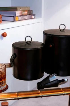 Cristina Oria Cubiteras Y Champaneras^Cubitera De Cuero Negra Pequeña Con Tapa