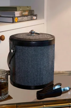 Cristina Oria Cubiteras Y Champaneras^Cubitera De Cuero Y Tela Gris Oscura