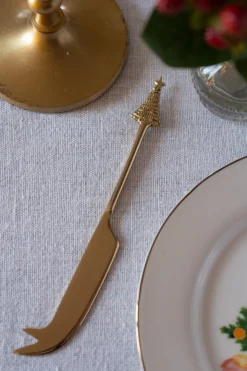 Cristina Oria Cubiertos De Aperitivo|Cuchillos^Cuchillo Quesos De Bronce Con Diseño De Árbol De Navidad