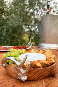 Cristina Oria Fuentes, Ensaladeras Y Cuencos^Cuenco De Madera Con Asas Plateadas Cuernos Ciervo